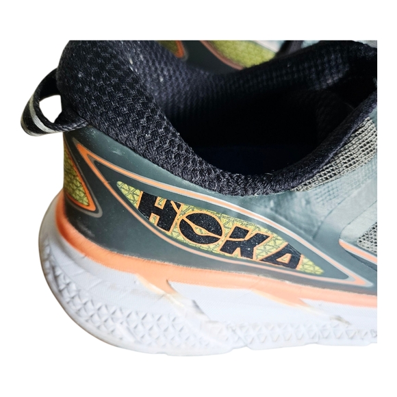 Women's Hoka One Clifton 2 Grey Neon Orange Athletic Sneaker Lace Up Size 9.5 - Picture 7 of 10